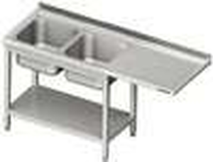 Stół ze zlewem dwukomorowym z lewej strony z półką i miejscem na lodówkę lub zmywarkę 1800x700x850 mm | STALGAST, 981047180