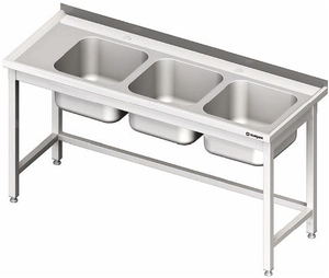 Stół ze zlewem trzykomorowym bez półki 1500x600x850 mm | STALGAST, 981116150