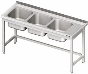 Stół ze zlewem trzykomorowym bez półki 1500x600x850 mm | STALGAST, 981126150