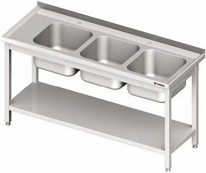 Stół ze zlewem trzykomorowym z półką 1700x700x850 mm | STALGAST, 981137170