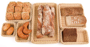 Koszyk do pieczywa wykonany z poliratanu, prostokątny 520x325 mm GN 1/1, jasny beż | VERLO, T-2079-301