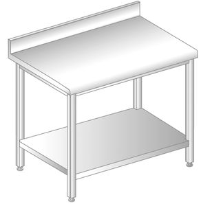 Stół do pracy 900x700x850 mm, z półką i krawędzią antybryzgową | DORA METAL, DM-S-3103