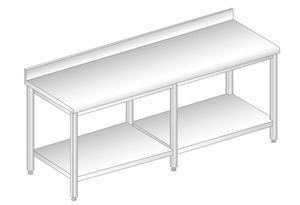 Stół do pracy 2700x700x850 mm, z półką i krawędzią antybryzgową | DORA METAL, DM-S-3104