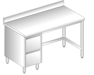 Stół z szufladami 1800x600x850 mm, z krawędzią antybryzgową | DORA METAL, DM-S-3112