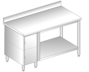 Stół z szafką i półką 1600x600x850 mm, z krawędzią antybryzgową | DORA METAL, DM-S-3113