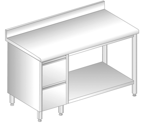Stół z szufladami i półką 1600x600x850 mm, z krawędzią antybryzgową | DORA METAL, DM-S-3114