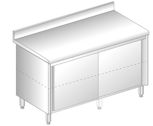 Stół z szafką z drzwiami suwanymi 1800x600x850 mm, z krawędzią antybryzgową | DORA METAL, DM-S-3118 N