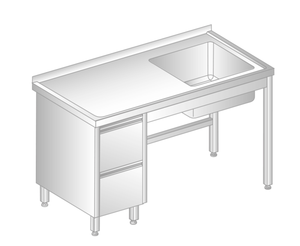 Stół ze zlewem i szufladami 1200x700x850 mm | DORA METAL, GT-3012
