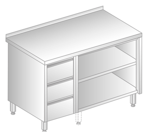 Stół z szafką otwartą i szufladami 1300x600x850 mm | DORA METAL, GT-3129