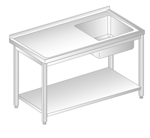 Stół ze zlewem i półką 1300x700x850 mm | DORA METAL, GT-3201