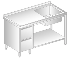 Stół ze zlewem, szufladami i półką 1700x700x850 mm | DORA METAL, GT-3203