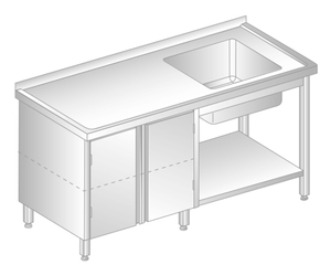 Stół ze zlewem, szafką i półką 1400x600x850 mm | DORA METAL, GT-3206