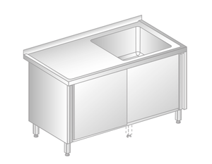Stół ze zlewem i szafką 1400x600x850 mm | DORA METAL, GT-3211