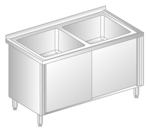 Stół z dwoma zlewami i szafką 1600x600x850 mm | DORA METAL, GT-3226