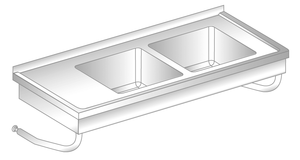 Stół z dwoma zlewami 1800x600x375 mm, podwieszany | DORA METAL, DM-3271