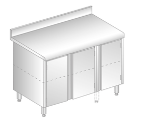 Stół z dwiema szafkami 1500x600x850 mm, z krawędzią antybryzgową | DORA METAL, DM-S-3125
