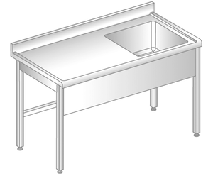 Stół ze zlewem 1100x600x850 mm, z krawędzią antybryzgową | DORA METAL, DM-S-3200