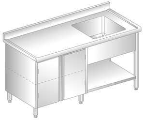 Stół ze zlewem, szafką i półką 2300x700x850 mm, z krawędzią antybryzgową | DORA METAL, DM-S-3206