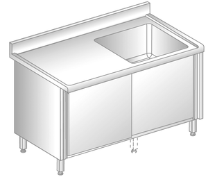 Stół ze zlewem i szafką 800x700x850 mm, z krawędzią antybryzgową | DORA METAL, DM-S-3211