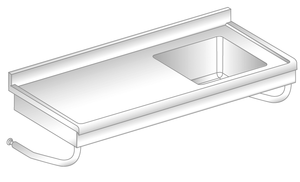 Stół ze zlewem 1100x700x375 mm, z krawędzią antybryzgową, podwieszany | DORA METAL, DM-S-3270