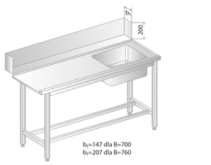 Stół załadowczy do zmywarek ze zlewem 1600x700x850 mm | DORA METAL, GT-3247