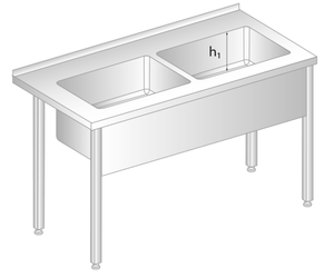 Stół z basenem dwukomorowym 1500x700x850 mm, głębokość komory 400 mm | DORA METAL, GT-3249