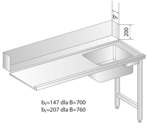 Stół załadowczy do zmywarek ze zlewem 1300x760x850 mm | DORA METAL, GT-3266