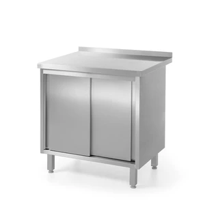 Stół przyścienny, szafka z drzwiami suwanymi i rantem - spawany, 800x600x850 mm | HENDI, Bistro Line