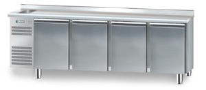 Stół chłodniczy 4-drzwiowy ze zlewozmywakiem, 2325x700x850 mm | DORA METAL, DM-91004.0.0.0.0