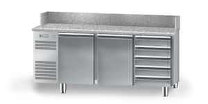 Stół chłodniczy do przygotowywania pizzy, 2- drzwiowy, z granitową płytą, 1975x800x1000 mm | DORA METAL, DM-94049