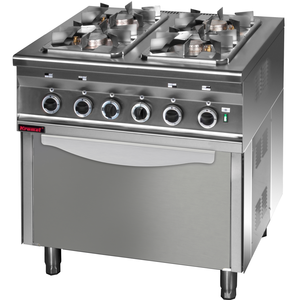 Kuchnia gazowa 4-palnikowa z piekarnikiem elektrycznym statycznym GN 2/1, 19,5 kW, 800x700x900 mm | KROMET, 000.KG-4S/PE-2