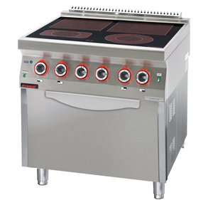 Kuchnia ceramiczna na podczerwień (infrared) 4-polowa z piekarnikiem elektrycznym statycznym GN 2/1, 18,6 kW, 800x700x900 mm | KROMET, 700.KE-4C/PE-2