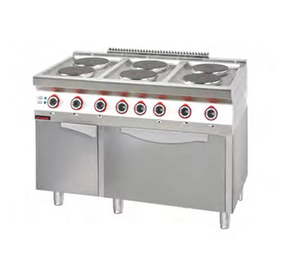 Kuchnia elektryczna 6-płytowa z piekarnikiem elektrycznym statycznym GN 2/1 i szafką, 21,1 kW, 1200x700x900 mm | KROMET, 700.KE-6/PE-2/SD