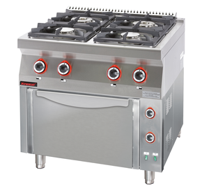 Kuchnia gazowa 4-palnikowa z piekarnikiem elektrycznym statycznym GN 1/1, 27,5 kW, 800x700x900 mm | KROMET, 700.KG-4/PE-1