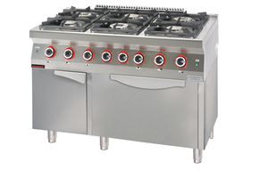 Kuchnia gazowa 6-palnikowa z piekarnikiem elektrycznym statycznym GN 2/1 i szafką, 42,5 kW, 1200x700x900 mm | KROMET, 700.KG-6/PE-2/SD