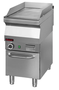 Płyta grillowa gazowa ze stali chromowanej, ryflowana, wolnostojąca z drzwiami, 5,5 kW, 400x700x900 mm | KROMET, 700.PBG-400R-C