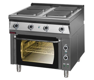 Kuchnia elektryczna 4-płytowa z piekarnikiem elektrycznym z termoobiegiem GN 2/1, płyty kwadratowe, 23 kW, 900x900x900 mm | KROMET, 900.KE-4/PE-1T