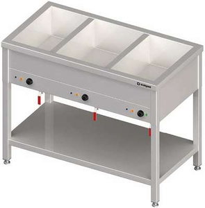 Bemar stacjonarny z półką 3-komorowy 3x GN 1/1 200 mm, zawór spustowy, niezależne ogrzewanie, 2,55 kW, 1085x600x850 mm | STALGAST, 982256108