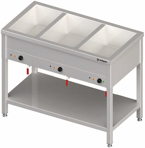 Bemar stacjonarny z półką 3-komorowy 3x GN 1/1 200 mm, zawór spustowy, niezależne ogrzewanie, 2,55 kW,  1085x600x850 mm | STALGAST, 982256108