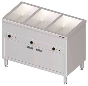 Bemar stacjonarny z szafką 3-komorowy 3x GN 1/1 200 mm, zawór spustowy, niezależne ogrzewanie, 2,55 kW, 1085x600x850 mm | STALGAST, 982316108