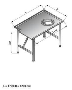 Stół sortowniczy prosty lewy, 1700x1200x850 mm | LOZAMET, LO304/1712