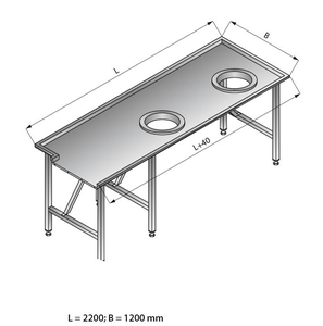 Stół sortowniczy prosty lewy, 2200x1200x850 mm | LOZAMET, LO304/2212