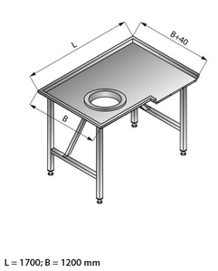 Stół sortowniczy kątowy lewy, 1700x1200x850 mm | LOZAMET, LO312/1712
