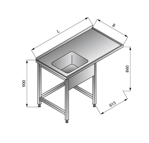 Stół zlewozmywakowy 1-zbiornikowy lewy, 1300x700x900 mm | LOZAMET, LO341/L