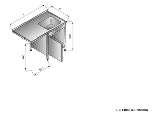 Stół zlewozmywakowy 1-zbiornikowy z szafką prawy, 1300x700x900 mm | LOZAMET, LO343/P