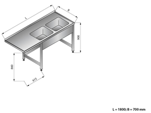 Stół zlewozmywakowy 2-zbiornikowy prawy, 1800x700x900 mm | LOZAMET, LO345/P