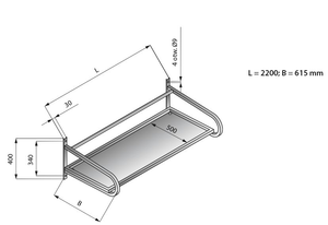 Półka wisząca do koszy 2200x615 mm | LOZAMET, LO366/2261