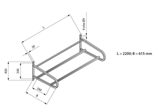 Półka wisząca do koszy 2200x615 mm | LOZAMET, LO367/2261