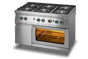 Kuchnia gazowa 6-palnikowa z piekarnikiem gazowym GN 2/1 i szafką, 1200x700x900 mm | LOZAMET, L700.KG6-PG-SD