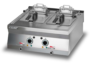 Frytownica elektryczna dwukomorowa 2x 9,7 l z kranem spustowym, nastawna, 12 kW, 400 V, 800x700x280 mm | LOZAMET, L700.FE800-2x10